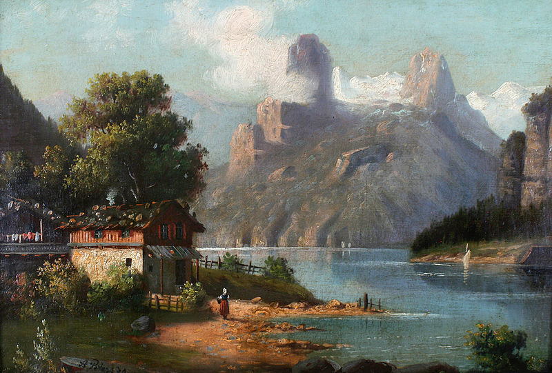 Cottage with lake and mountains